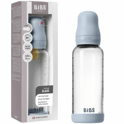 Glas-Flasche 2er Pack Baby Bottle Round 240 ml + Latex-Trinksauger - Baby Blue