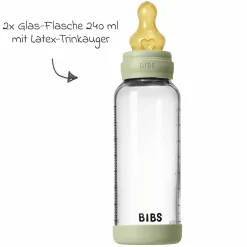 Glas-Flasche 2er Pack Baby Bottle Round 240 ml + Latex-Trinksauger - Sage