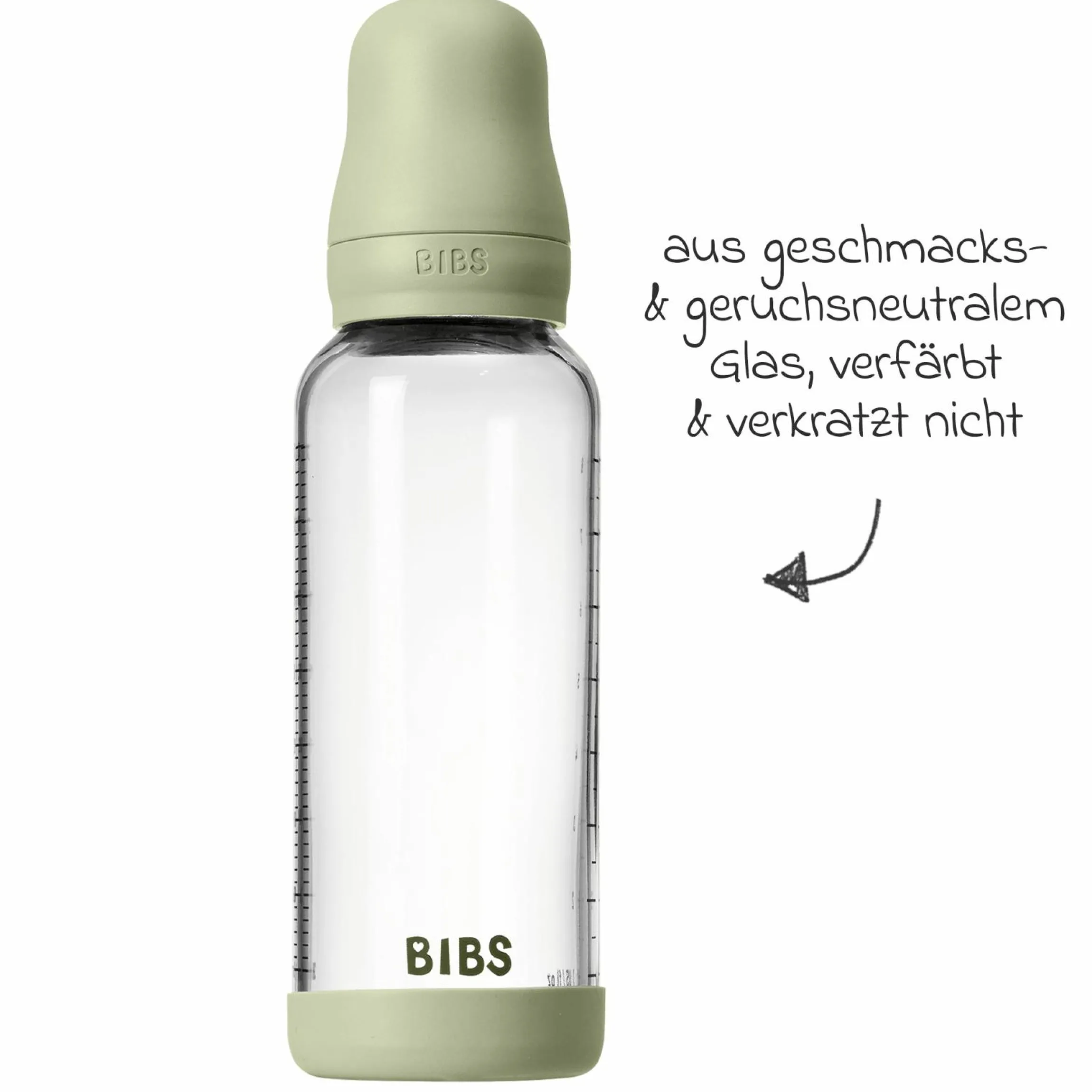 Glas-Flasche 2er Pack Baby Bottle Round 240 ml + Latex-Trinksauger - Sage