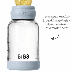 Glas-Flasche 2er Pack Baby Bottle Round 120 ml + Latex-Trinksauger - Baby Blue
