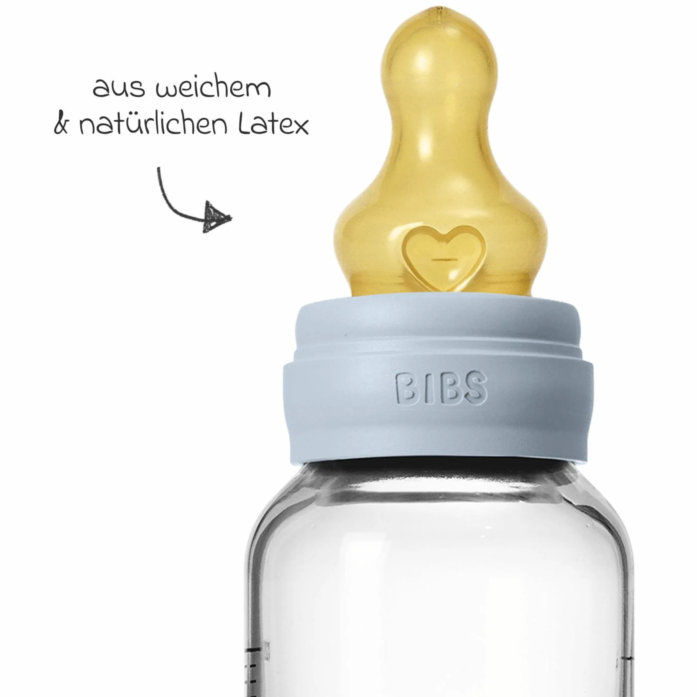 Glas-Flasche 2er Pack Baby Bottle Round 120 ml + Latex-Trinksauger - Baby Blue