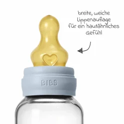 Glas-Flasche 2er Pack Baby Bottle Round 120 ml + Latex-Trinksauger - Baby Blue