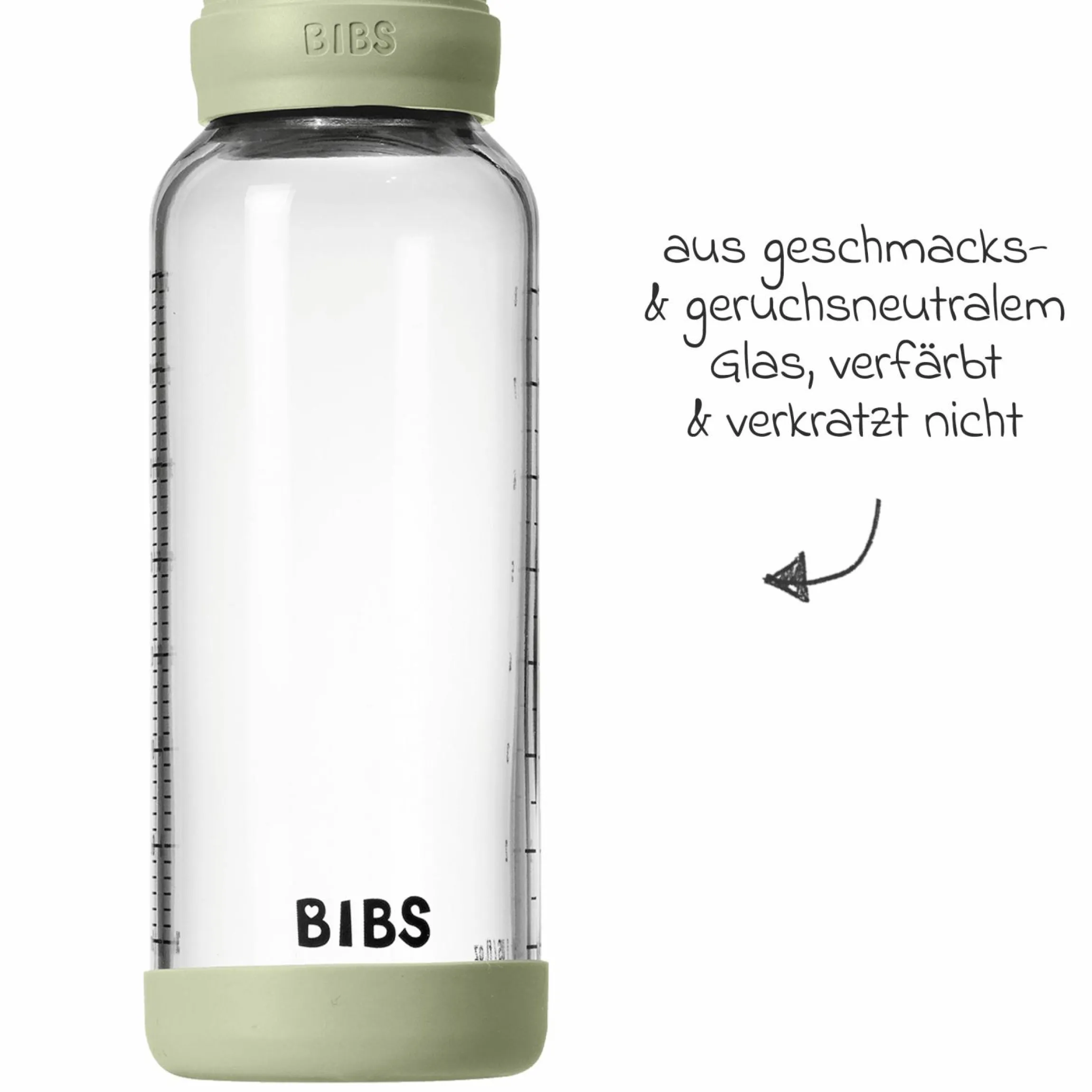 Glas-Flasche 2er Pack Baby Bottle Round 240 ml + Silikon-Trinksauger - Sage