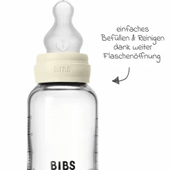 Glas-Flasche 2er Pack Baby Bottle Round 120 ml + Silikon-Trinksauger - Ivory