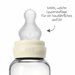 Glas-Flasche 2er Pack Baby Bottle Round 120 ml + Silikon-Trinksauger - Ivory