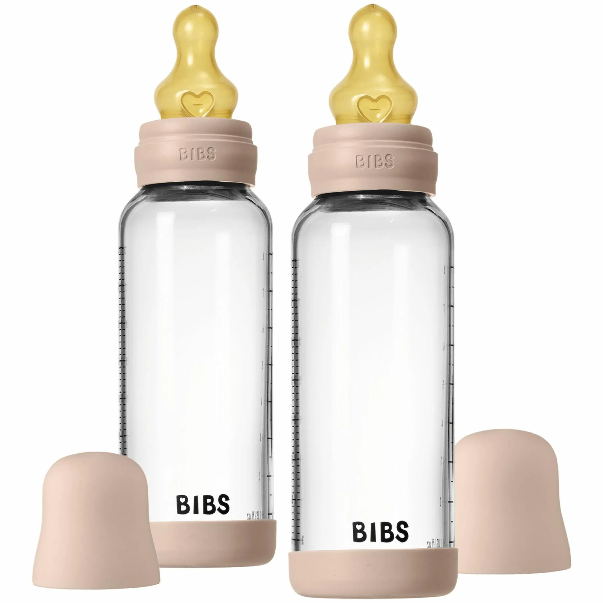 Glas-Flasche 2er Pack Baby Bottle Round 240 ml + Latex-Trinksauger - Blush