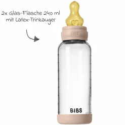 Glas-Flasche 2er Pack Baby Bottle Round 240 ml + Latex-Trinksauger - Blush