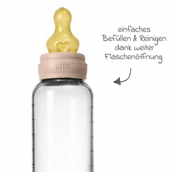Glas-Flasche 2er Pack Baby Bottle Round 240 ml + Latex-Trinksauger - Blush