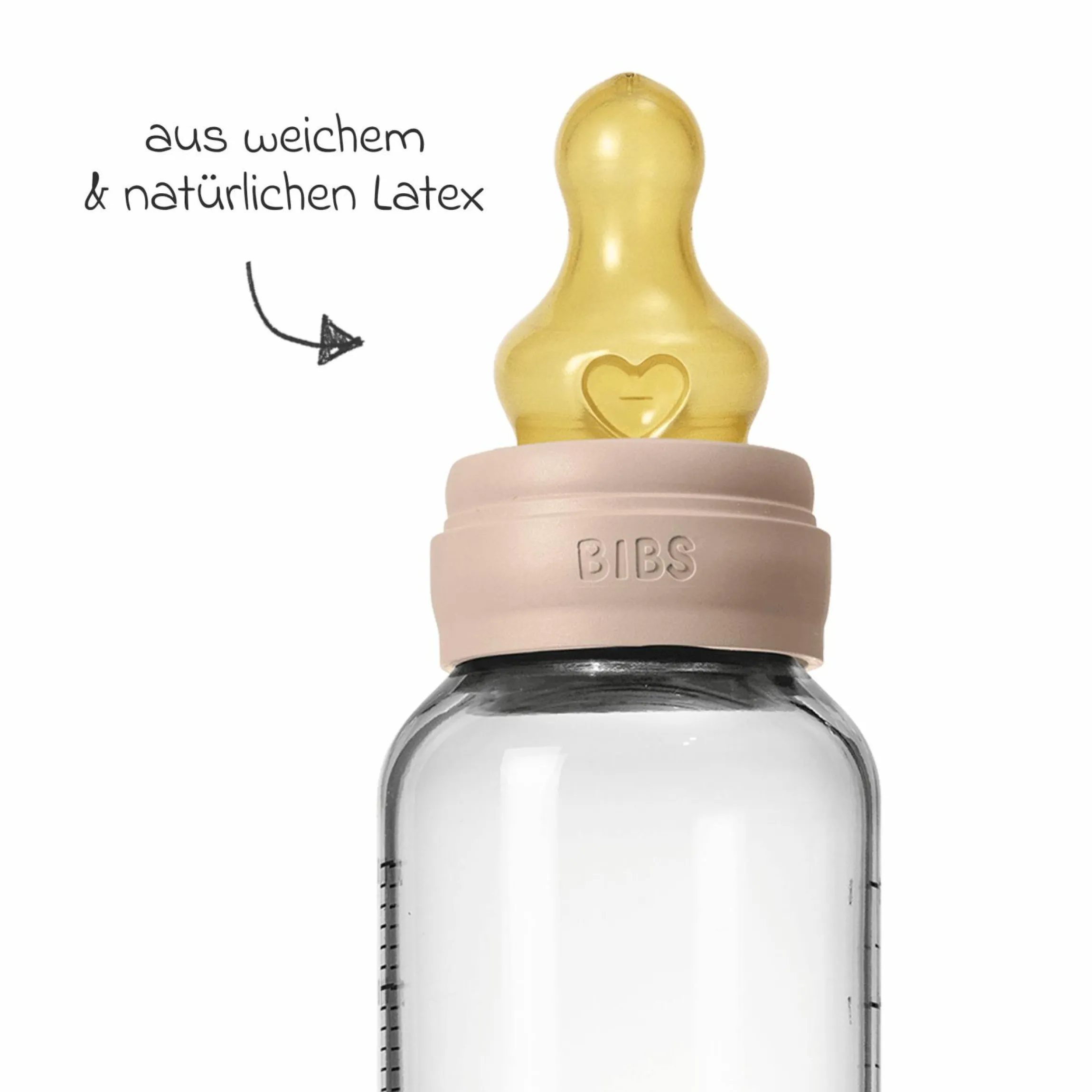 Glas-Flasche 2er Pack Baby Bottle Round 240 ml + Latex-Trinksauger - Blush