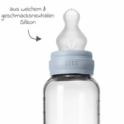 Glas-Flasche 2er Pack Baby Bottle Round 240 ml + Silikon-Trinksauger - Baby Blue
