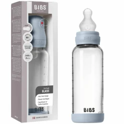 Glas-Flasche 2er Pack Baby Bottle Round 240 ml + Silikon-Trinksauger - Baby Blue