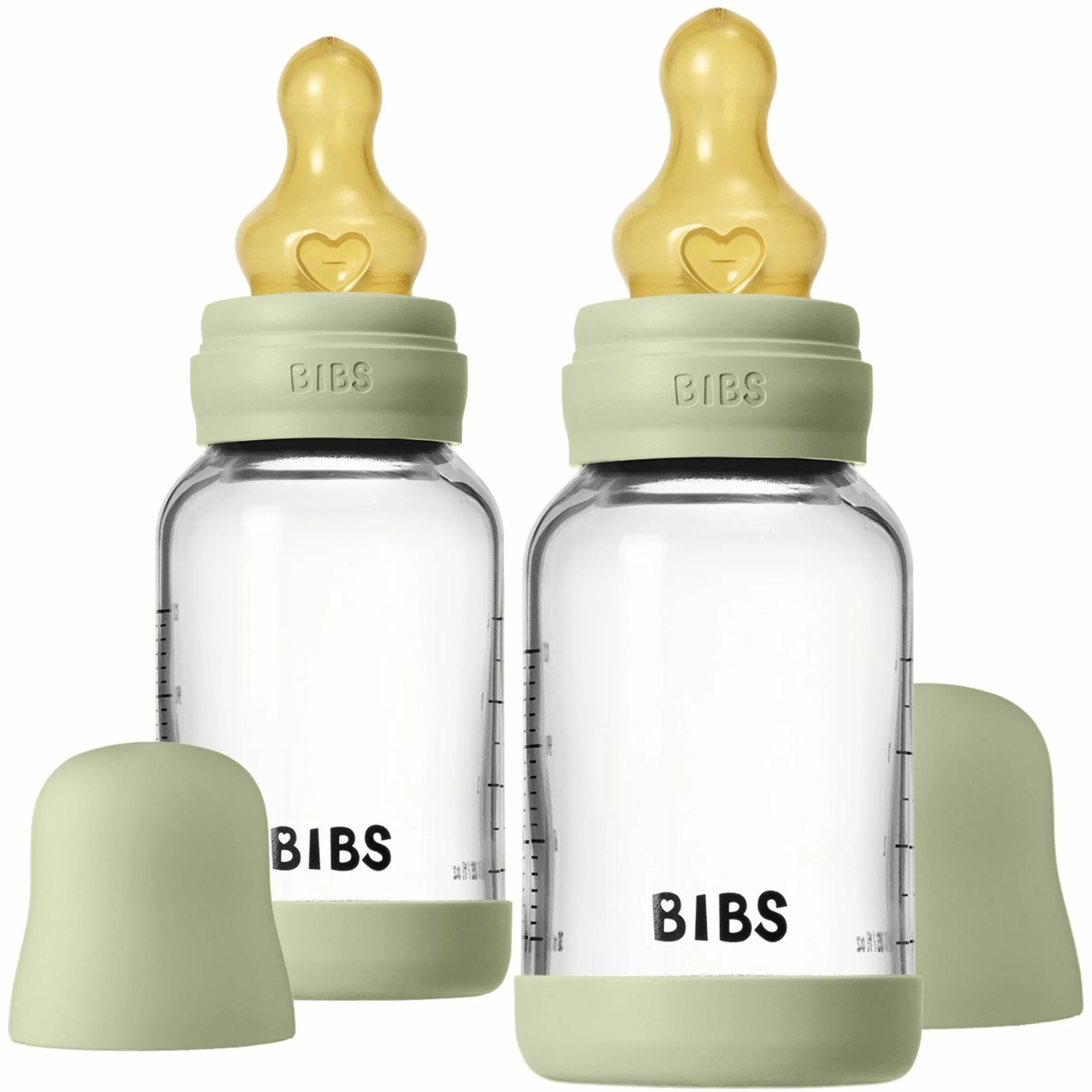 Glas-Flasche 2er Pack Baby Bottle Round 120 ml + Latex-Trinksauger - Sage