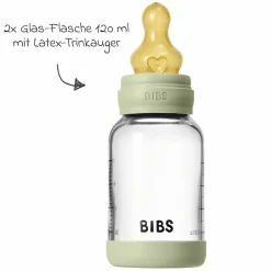 Glas-Flasche 2er Pack Baby Bottle Round 120 ml + Latex-Trinksauger - Sage