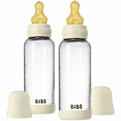 Glas-Flasche 2er Pack Baby Bottle Round 240 ml + Latex-Trinksauger - Ivory