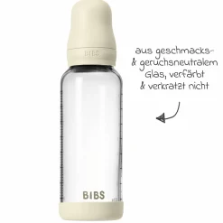 Glas-Flasche 2er Pack Baby Bottle Round 240 ml + Latex-Trinksauger - Ivory