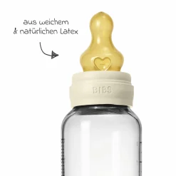Glas-Flasche 2er Pack Baby Bottle Round 240 ml + Latex-Trinksauger - Ivory