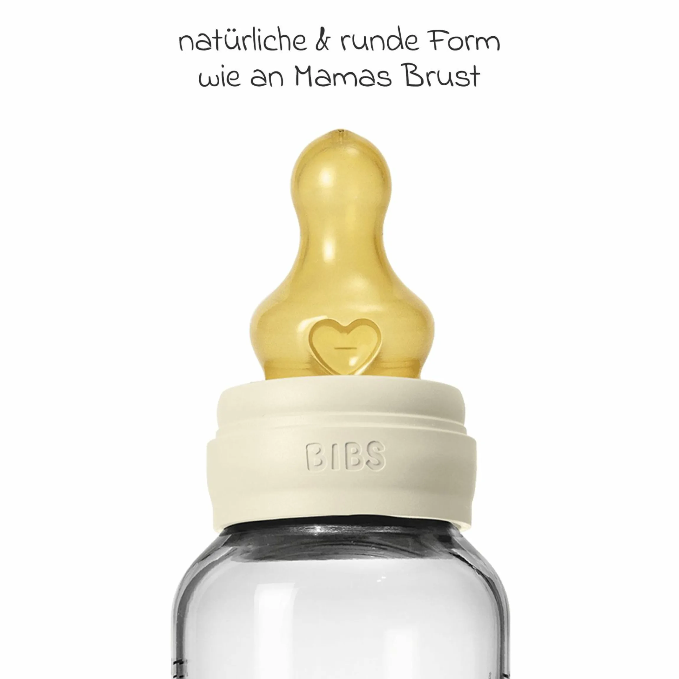 Glas-Flasche 2er Pack Baby Bottle Round 240 ml + Latex-Trinksauger - Ivory