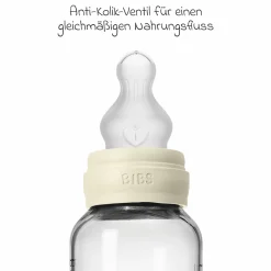 Glas-Flasche 2er Pack Baby Bottle Round 240 ml + Silikon-Trinksauger - Ivory
