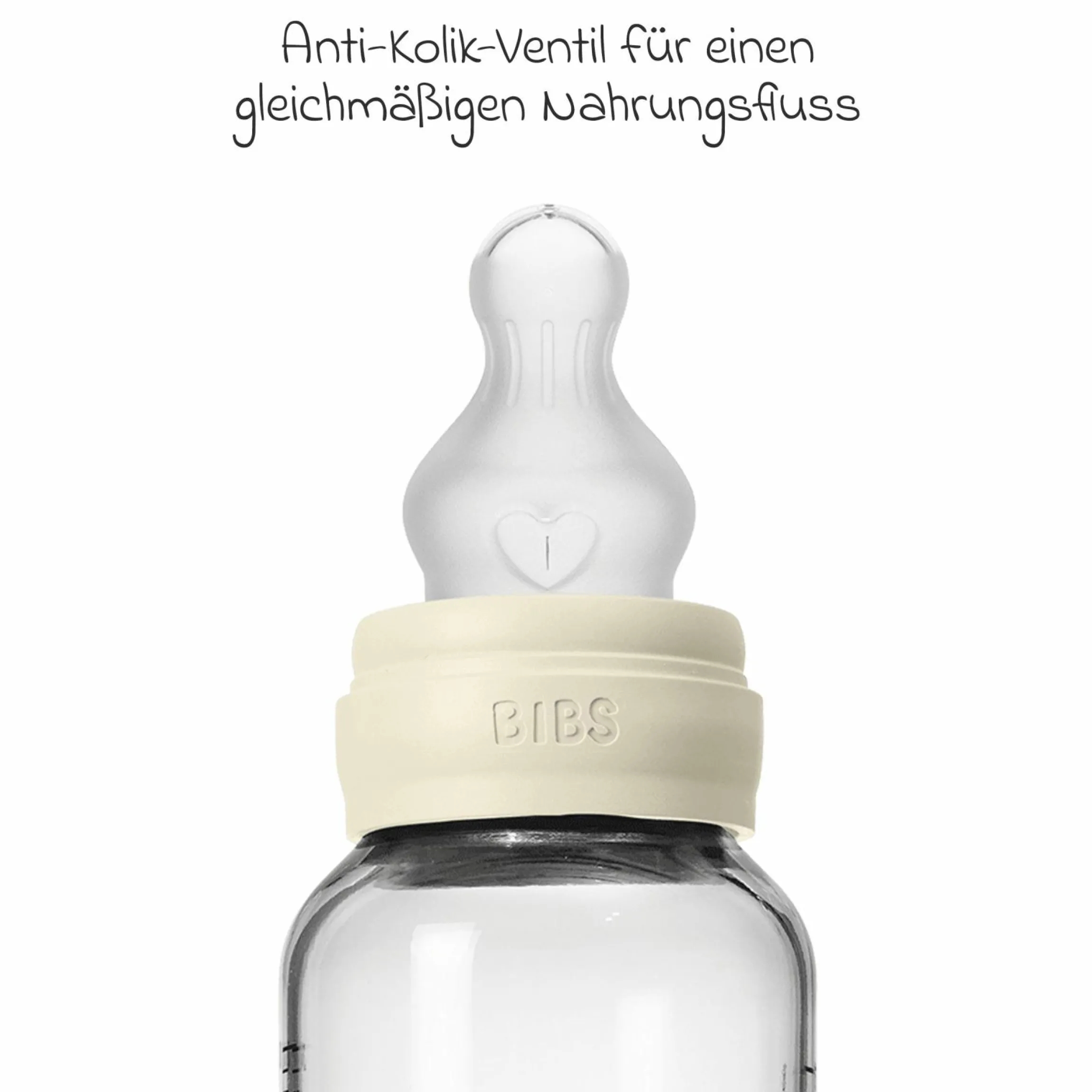 Glas-Flasche 2er Pack Baby Bottle Round 240 ml + Silikon-Trinksauger - Ivory