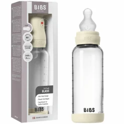 Glas-Flasche 2er Pack Baby Bottle Round 240 ml + Silikon-Trinksauger - Ivory