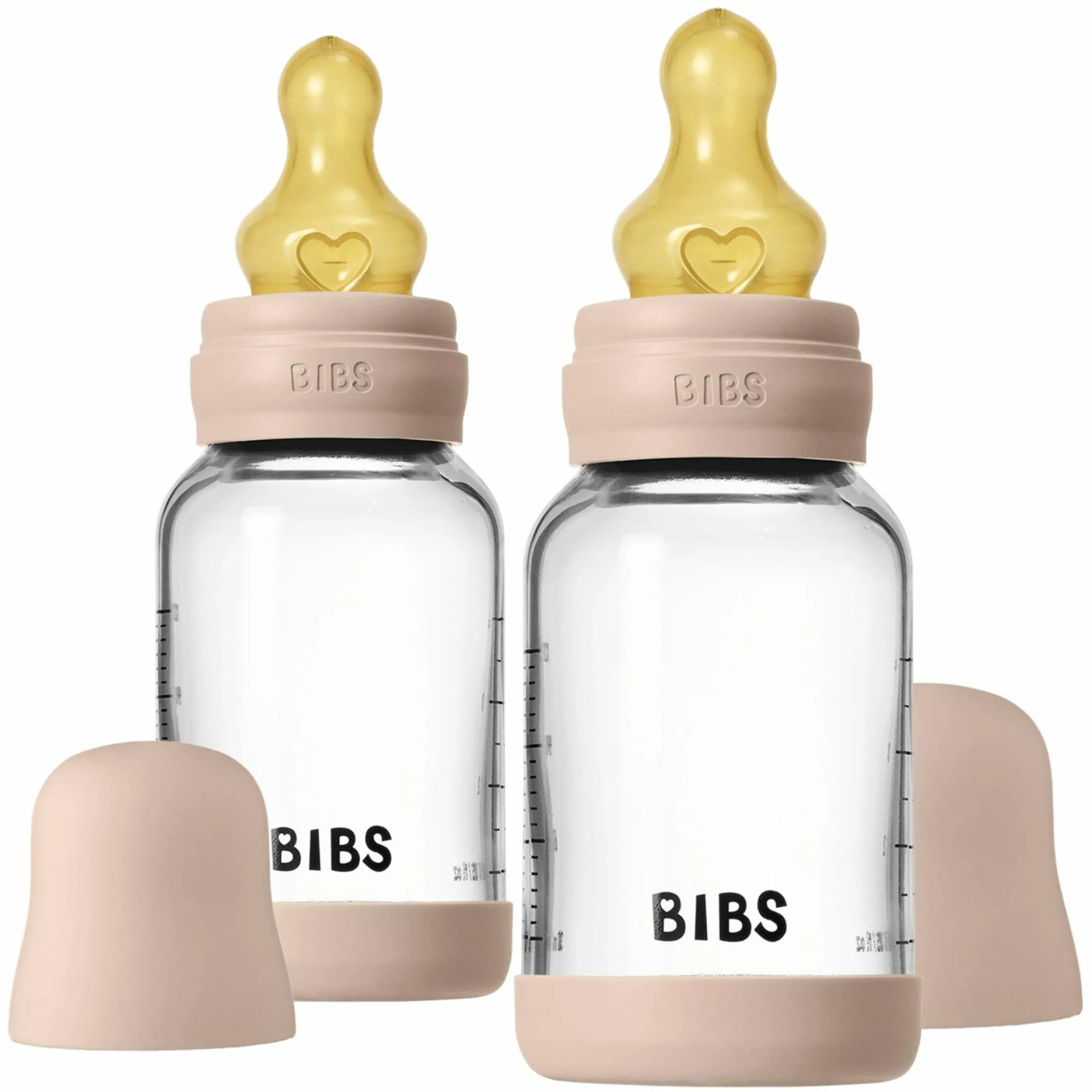Glas-Flasche 2er Pack Baby Bottle Round 120 ml + Latex-Trinksauger - Blush
