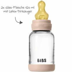 Glas-Flasche 2er Pack Baby Bottle Round 120 ml + Latex-Trinksauger - Blush