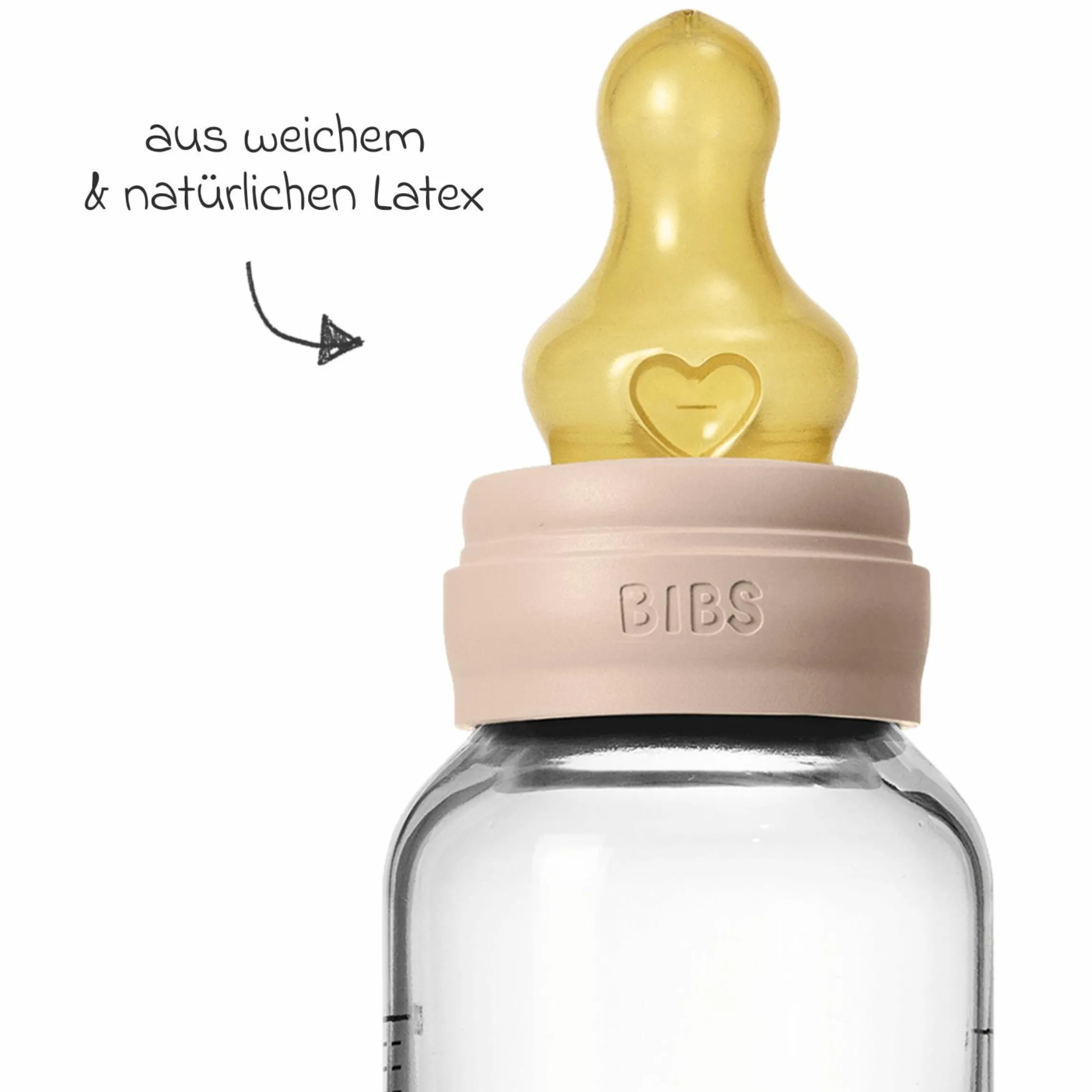 Glas-Flasche 2er Pack Baby Bottle Round 120 ml + Latex-Trinksauger - Blush