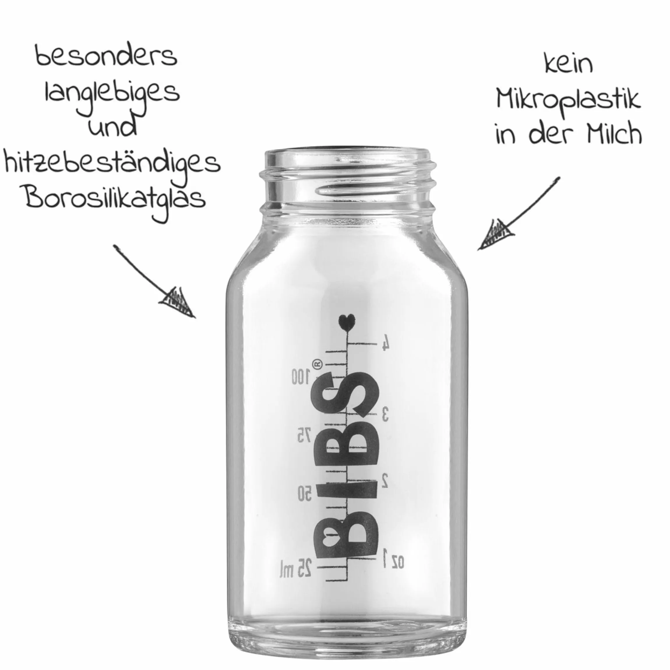 Glas-Flasche 2er Pack Baby Bottle Complete 110 ml + Latex-Trinksauger - Ivory