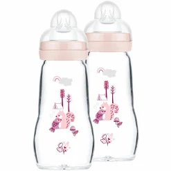 Glas-Flasche 2er Pack Feel Good 260 ml - Silikon Gr. 1 - Vogel & Eichhörnchen