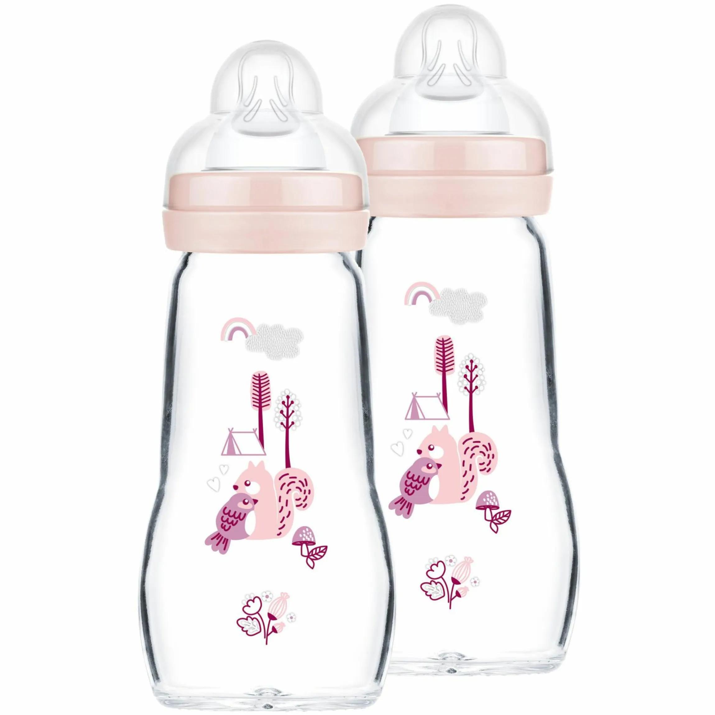 Glas-Flasche 2er Pack Feel Good 260 ml - Silikon Gr. 1 - Vogel & Eichhörnchen