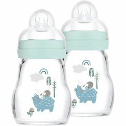 Glas-Flasche 2er Pack Feel Good 170 ml - Silikon Gr. 1 - Bär & Igel