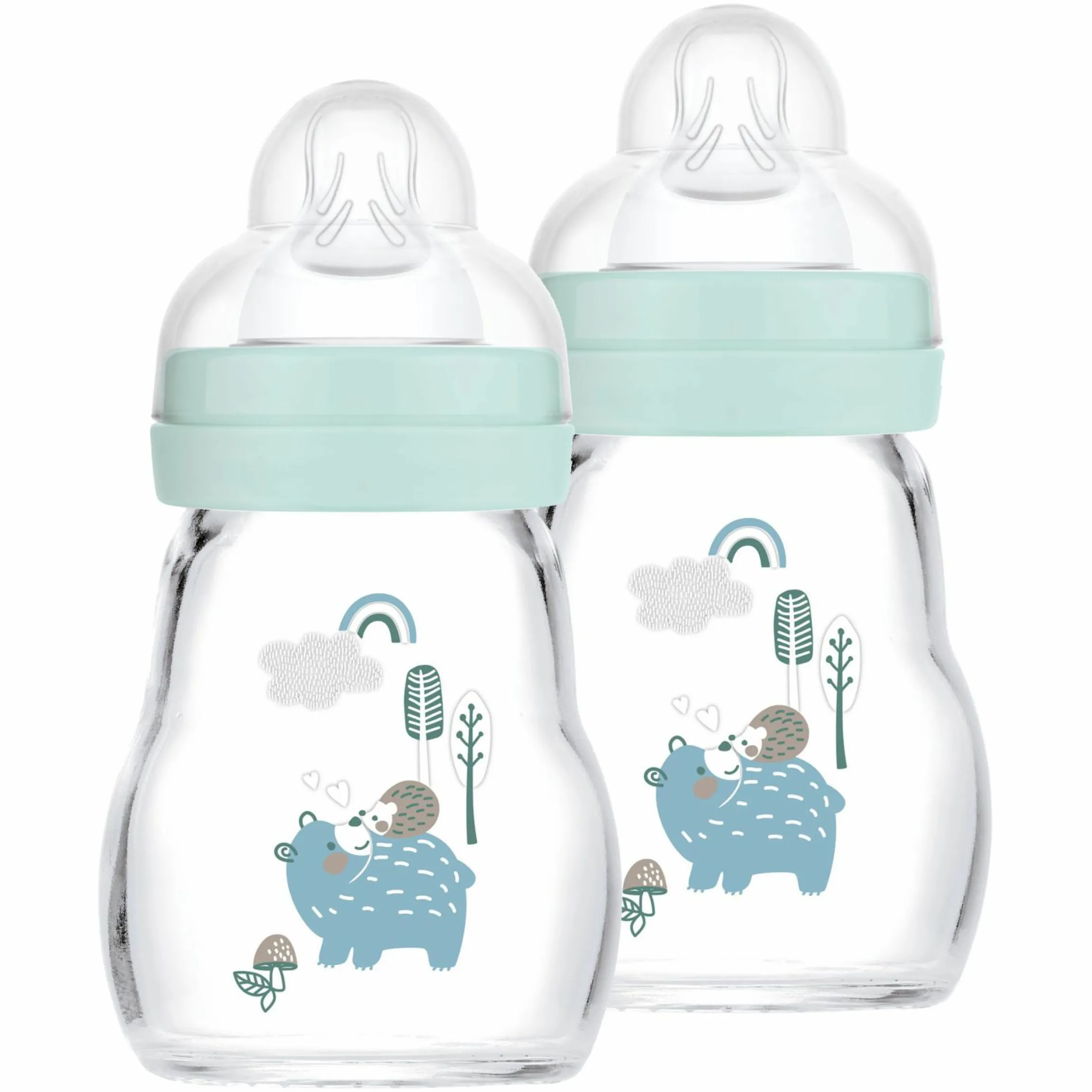 Glas-Flasche 2er Pack Feel Good 170 ml - Silikon Gr. 1 - Bär & Igel