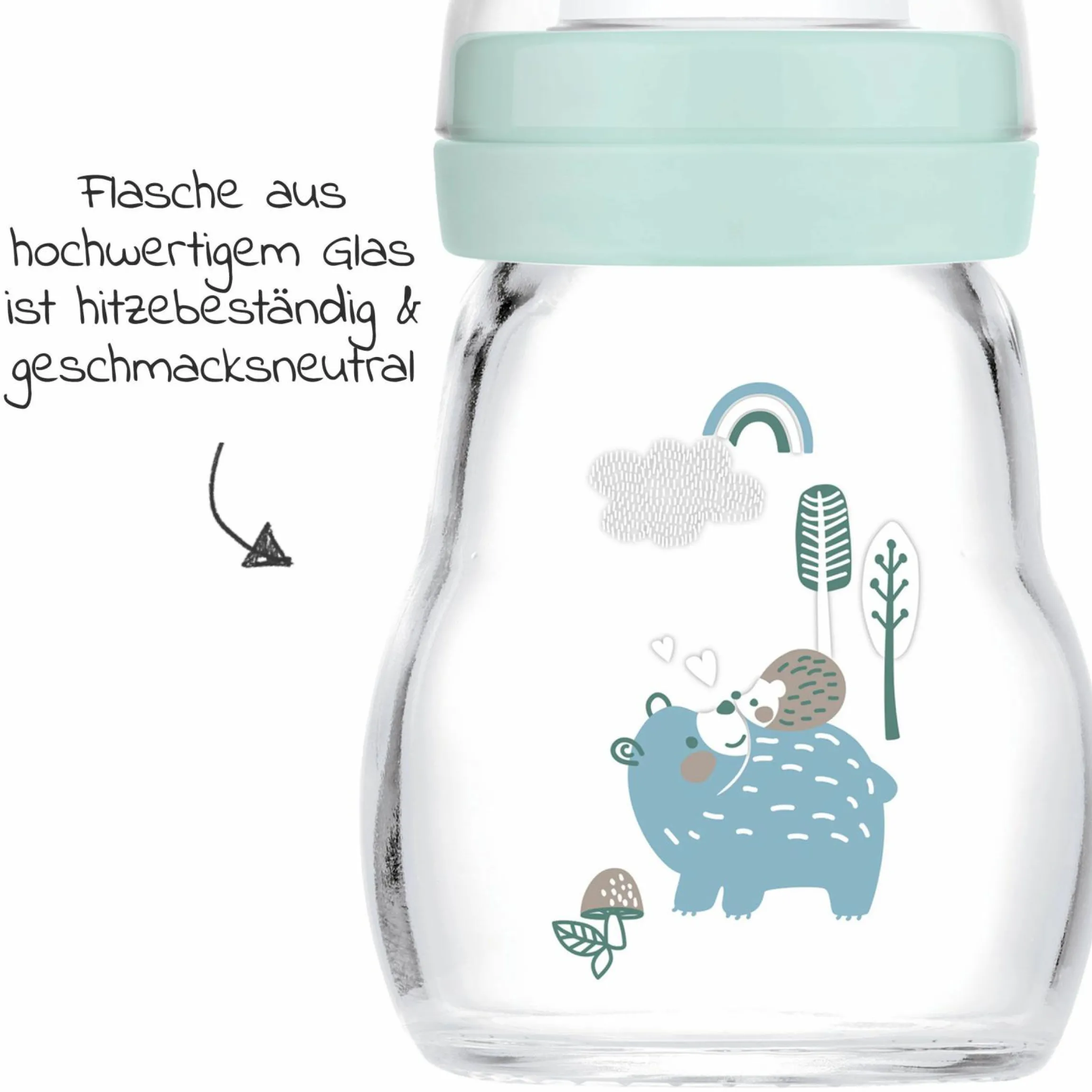 Glas-Flasche 2er Pack Feel Good 170 ml - Silikon Gr. 1 - Bär & Igel