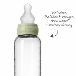Glas-Flasche 4er Pack mit Griff Baby Bottle Round 120 ml & 240 ml + Silikon-Trinksauger + Baby Bottle Handle - Ivory / Sage