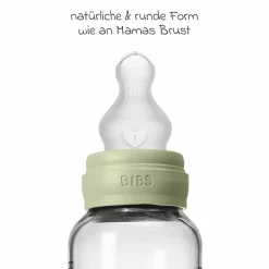 Glas-Flasche 4er Pack mit Griff Baby Bottle Round 120 ml & 240 ml + Silikon-Trinksauger + Baby Bottle Handle - Ivory / Sage