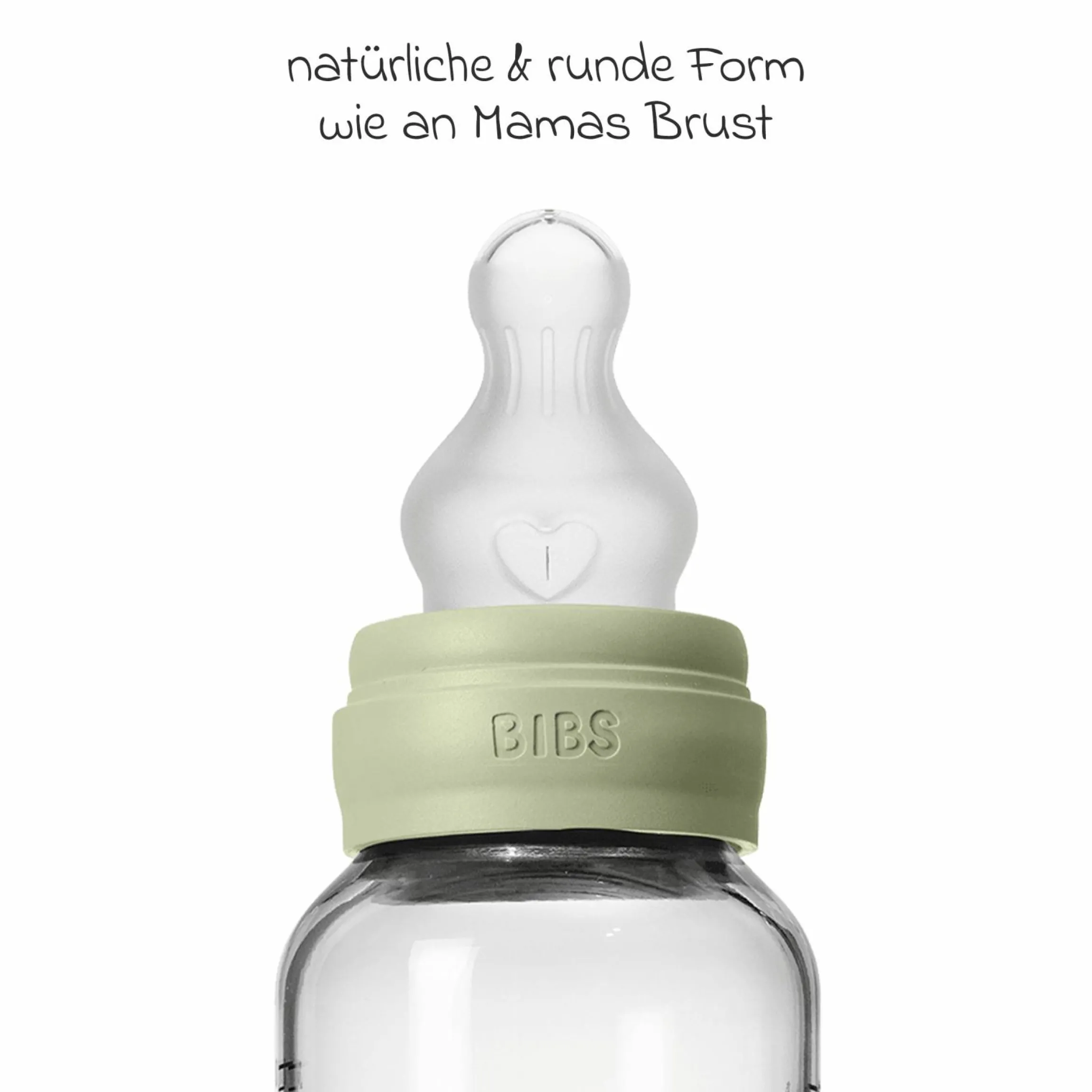 Glas-Flasche 4er Pack mit Griff Baby Bottle Round 120 ml & 240 ml + Silikon-Trinksauger + Baby Bottle Handle - Ivory / Sage