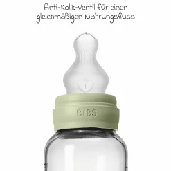 Glas-Flasche 4er Pack mit Griff Baby Bottle Round 120 ml & 240 ml + Silikon-Trinksauger + Baby Bottle Handle - Ivory / Sage