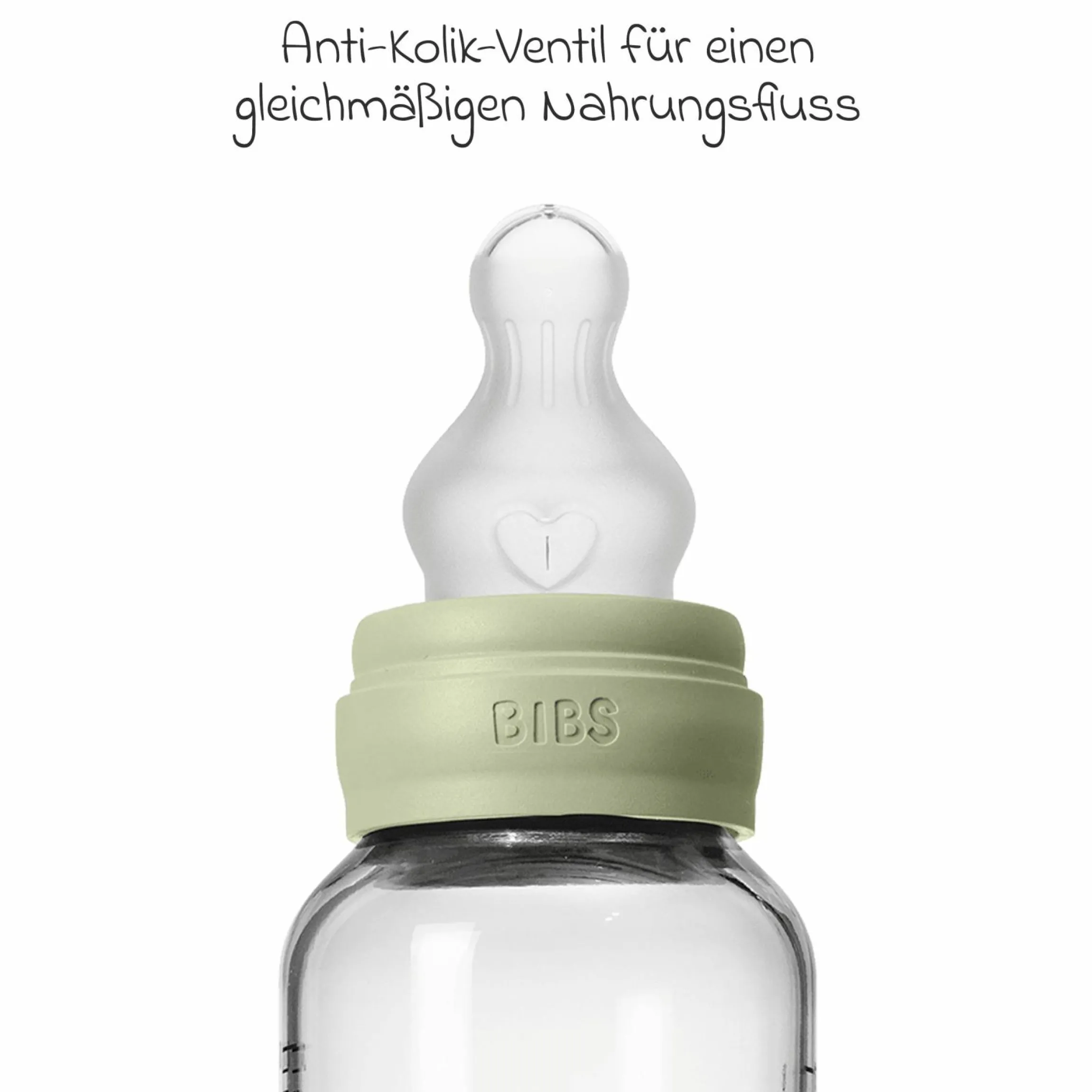 Glas-Flasche 4er Pack mit Griff Baby Bottle Round 120 ml & 240 ml + Silikon-Trinksauger + Baby Bottle Handle - Ivory / Sage