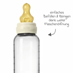 Glas-Flasche 4er Pack mit Griff Baby Bottle Round 120 ml & 240 ml + Latex-Trinksauger + Baby Bottle Handle - Ivory / Sage