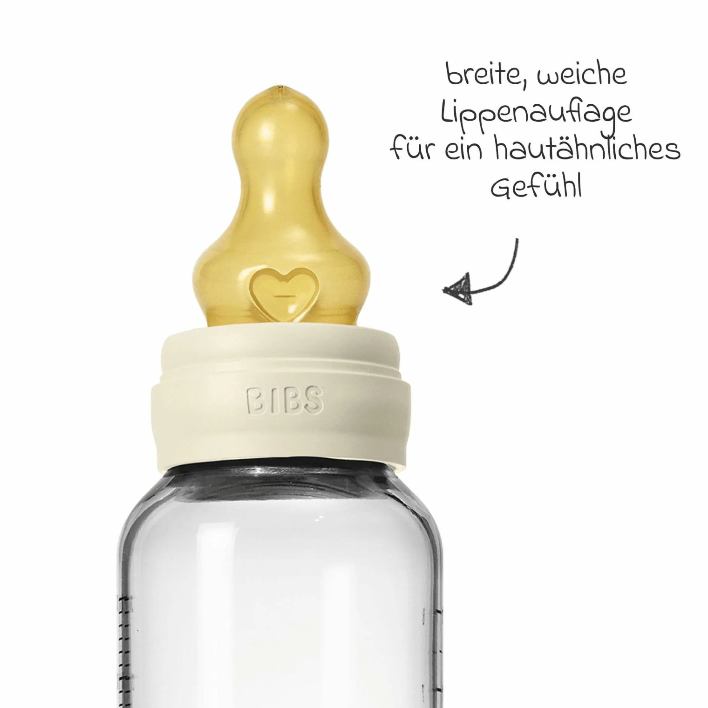 Glas-Flasche 4er Pack mit Griff Baby Bottle Round 120 ml & 240 ml + Latex-Trinksauger + Baby Bottle Handle - Ivory / Sage