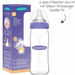 Glas-Flasche 2er Pack 240ml mit NaturalWave® Trinksauger Gr. M