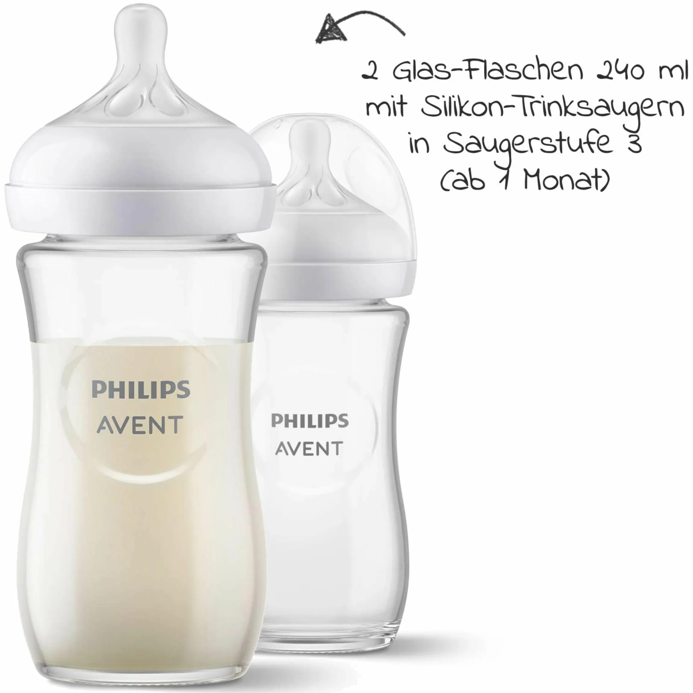 Glas-Flasche 4er Pack Natural Response 120ml & 240ml + Silikon-Sauger