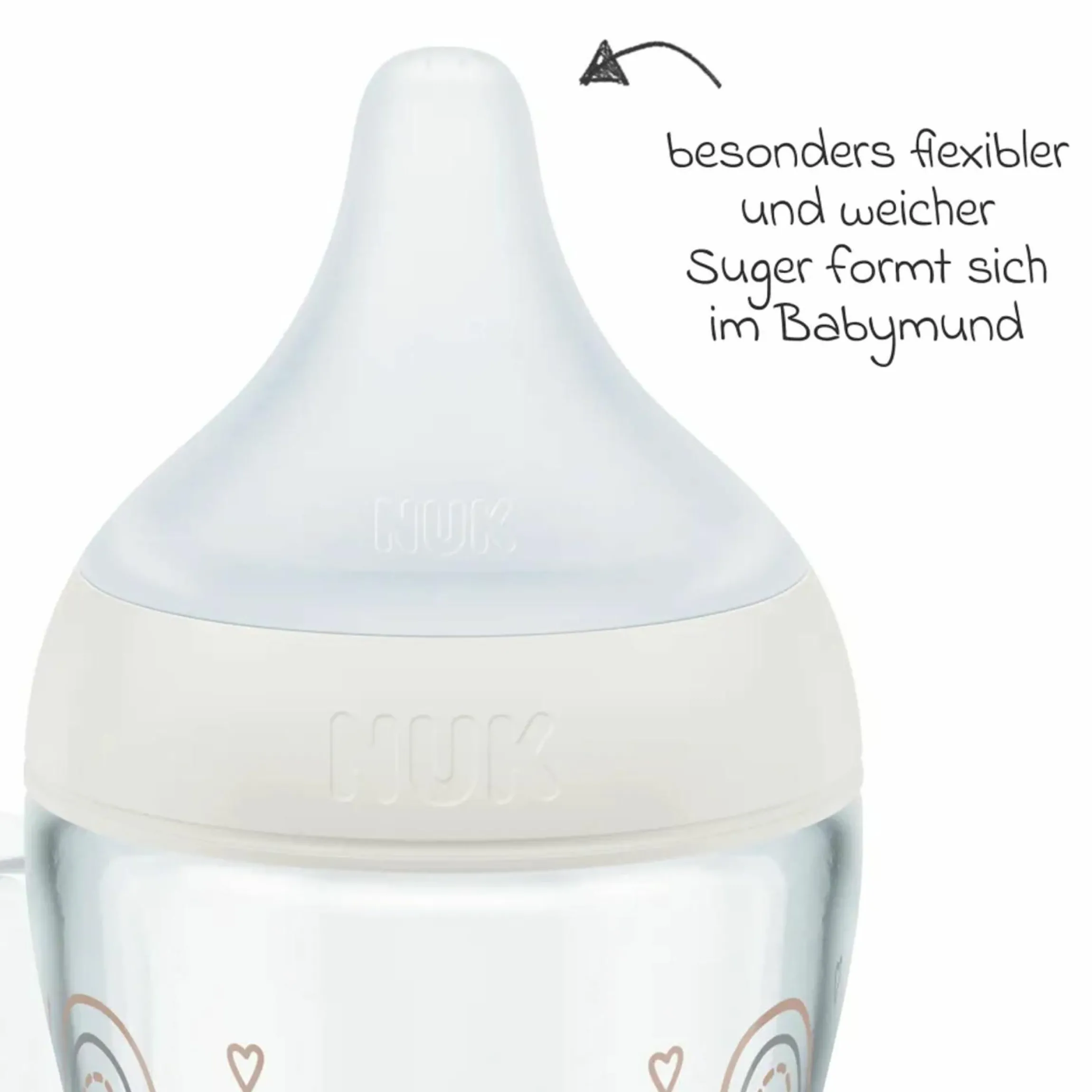 Glas-Flasche 2er Pack Perfect Match 120 ml + Silikon Sauger Gr. S - Regenbogen - Weiß