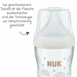 Glas-Flasche 2er Pack Perfect Match 120 ml + Silikon Sauger Gr. S - Regenbogen - Weiß