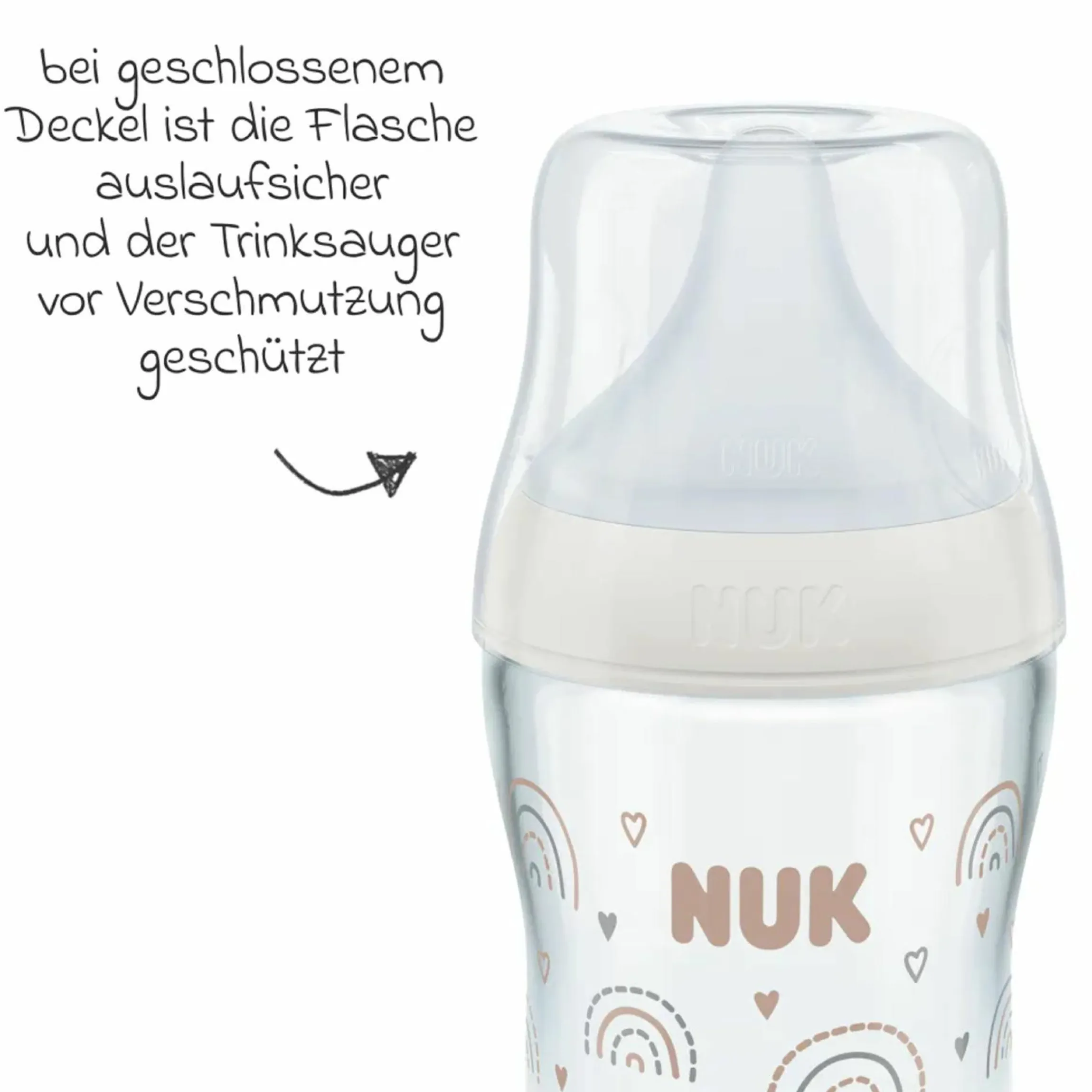 Glas-Flasche 2er Pack Perfect Match 120 ml + Silikon Sauger Gr. S - Regenbogen - Weiß
