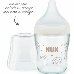 Glas-Flasche 2er Pack Perfect Match 120 ml + Silikon Sauger Gr. S - Regenbogen - Weiß