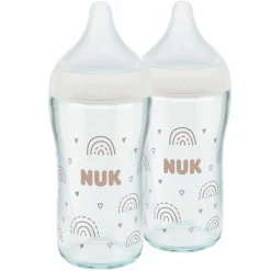 Glas-Flasche 2er Pack Perfect Match 230 ml + Silikon Sauger Gr. M - Regenbogen - Weiß