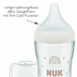 Glas-Flasche 2er Pack Perfect Match 230 ml + Silikon Sauger Gr. M - Regenbogen - Weiß