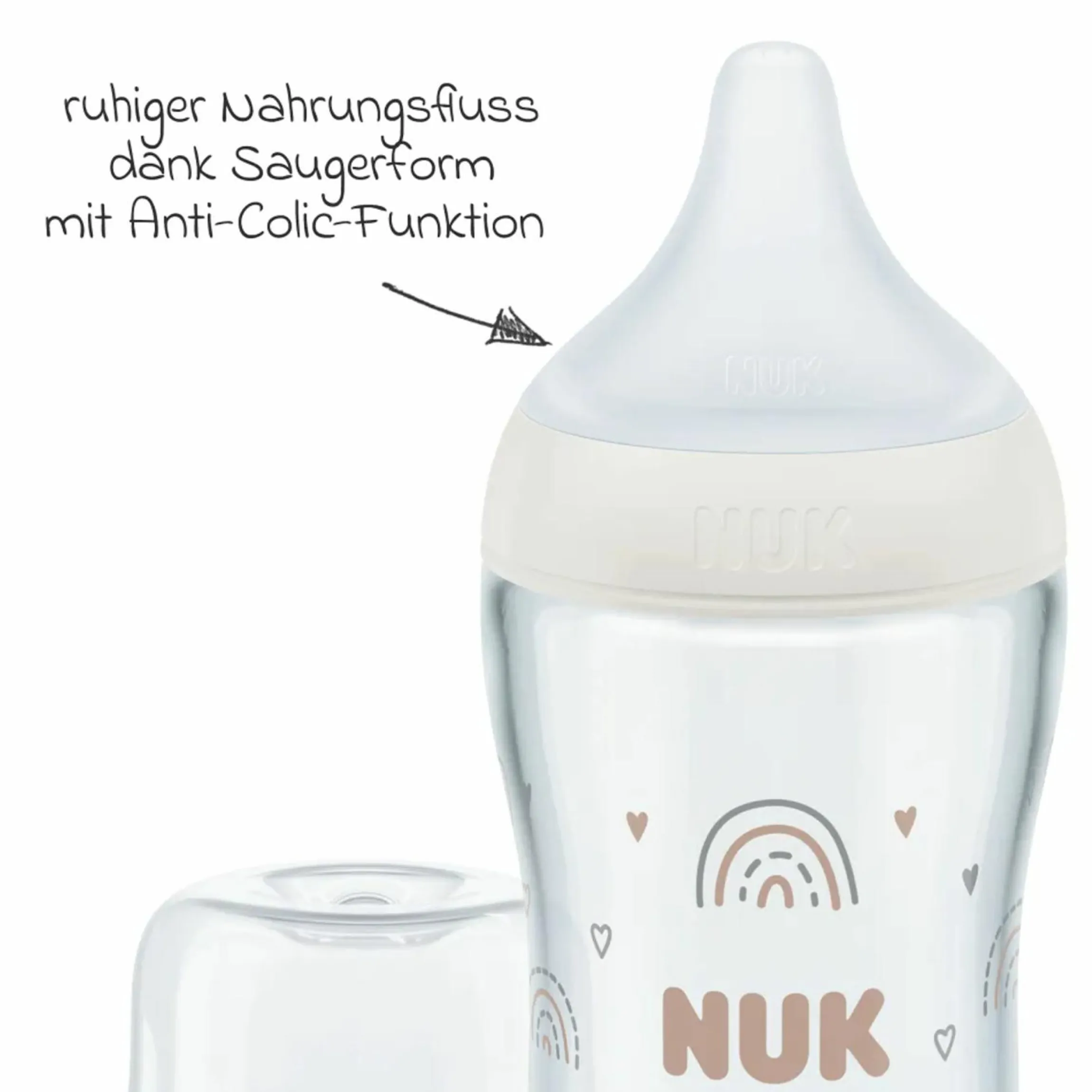 Glas-Flasche 2er Pack Perfect Match 230 ml + Silikon Sauger Gr. M - Regenbogen - Weiß
