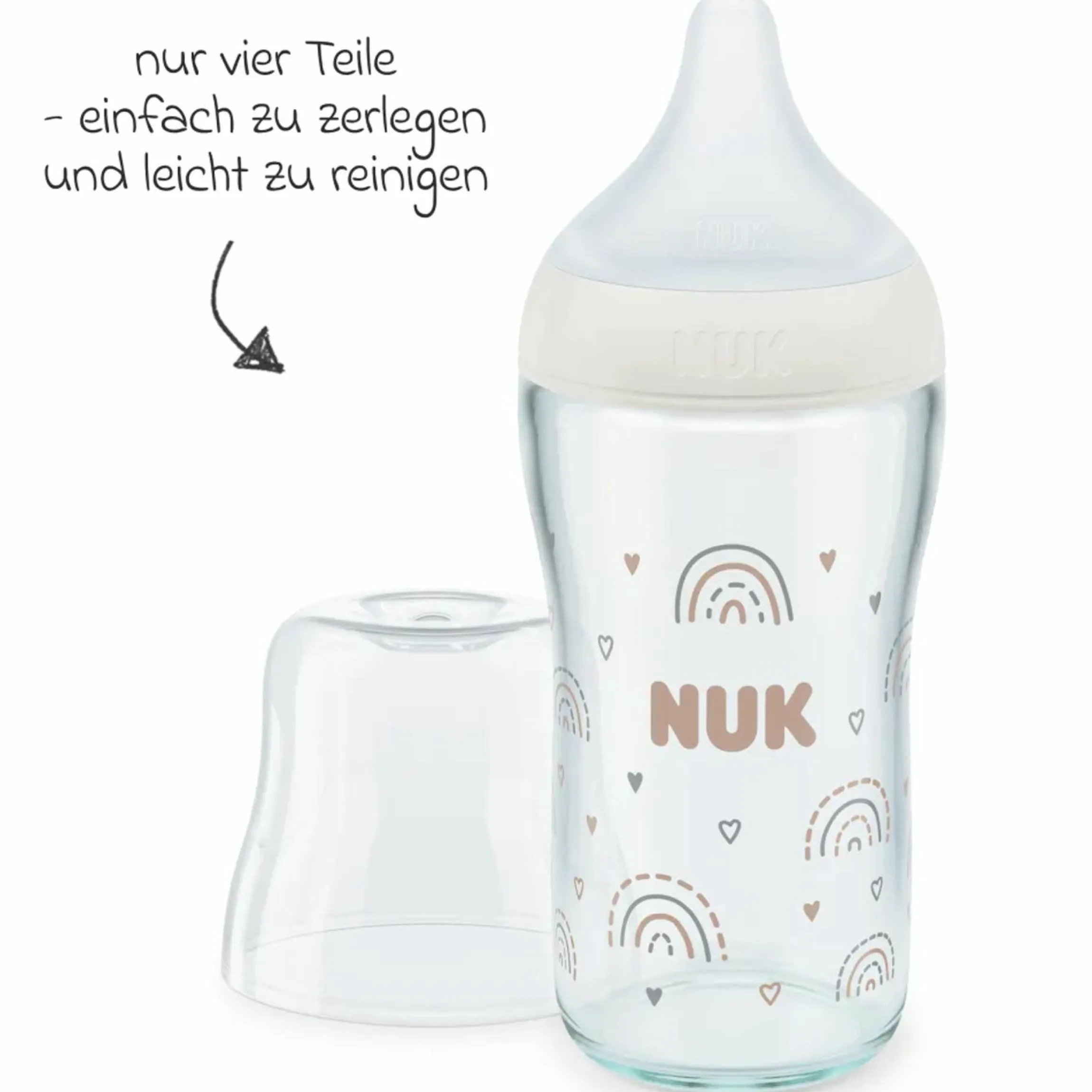 Glas-Flasche 2er Pack Perfect Match 230 ml + Silikon Sauger Gr. M - Regenbogen - Weiß